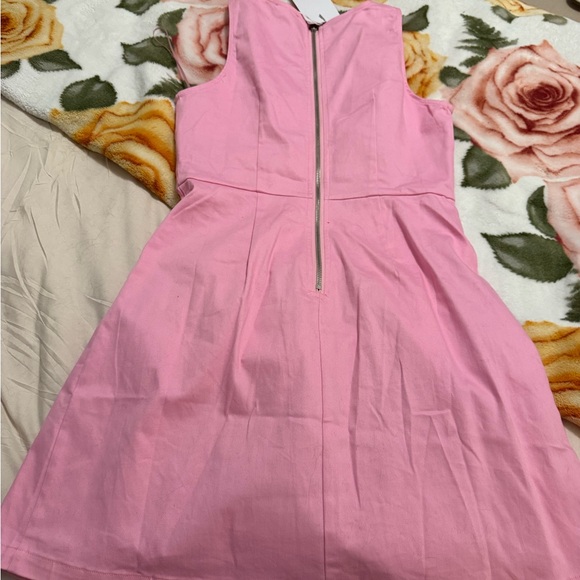 Pink Sleeveless A-Line Dress with Front Button Detail - Picture 5 of 5